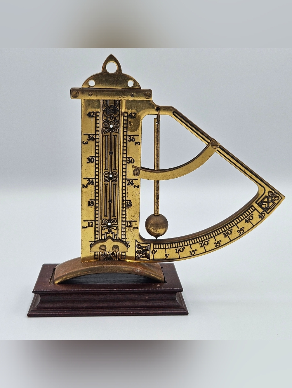 Franklin Mint Gunner’s Level Brass Scale Vintage Instrument w Wood Base